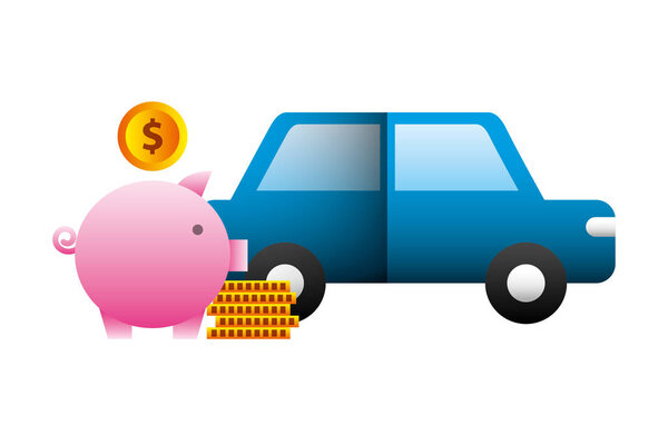 car sedan with pig money silhouette isolated icon