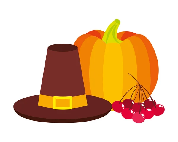 Thanksgiving dag hoed pompoen en kersen — Stockvector