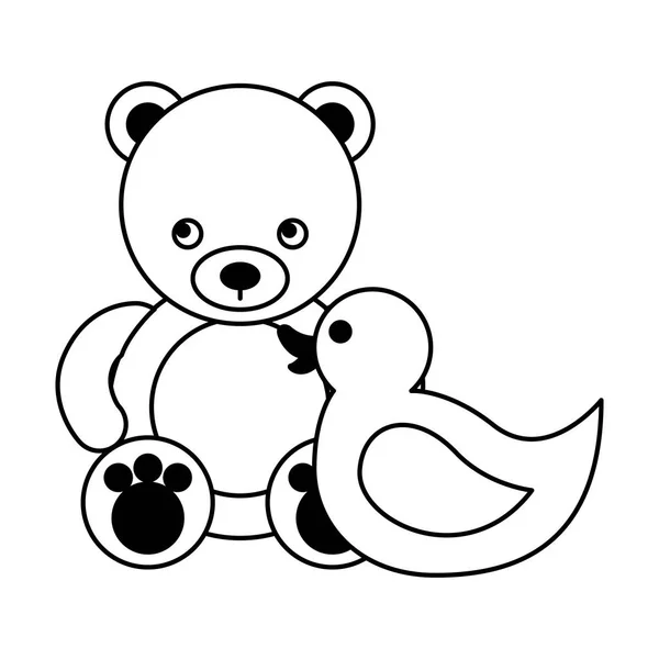 かわいいクマとラバーアヒルのおもちゃの子供 — ストックベクタ
