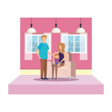 Ebeveynlerin çift kanepede kızı ile