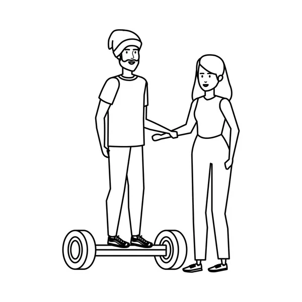 Jeune couple en hoverboard électrique — Image vectorielle