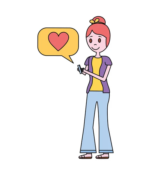 Young woman with smartphone and speech bubble — Stock Vector