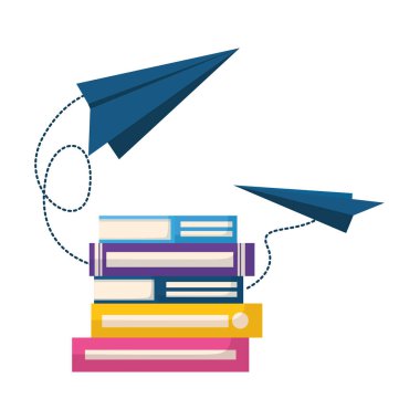 kağıt düzlem izole simgesi ile kitaplar