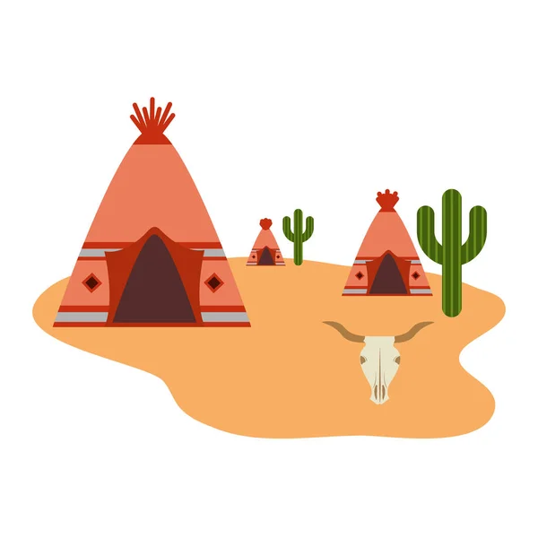 Teepee Közösség natív amerikai kaktusz sivatag — Stock Vector