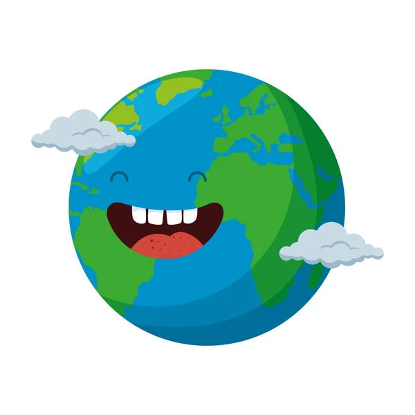 Världen planet jord med moln karaktär — Stock vektor