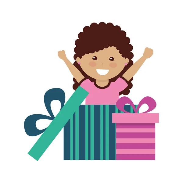 Heureux fille sortir cadeau surprise — Image vectorielle