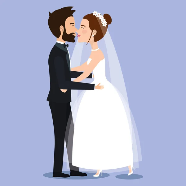 Bella giovane sposa e sposo coppia che si tiene per mano il giorno del matrimonio — Vettoriale Stock