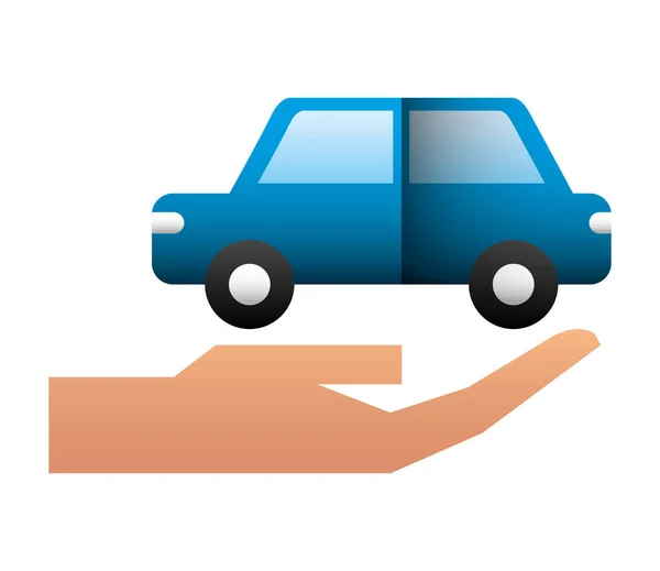 Hand with car sedan isolated icon — Stock Vector