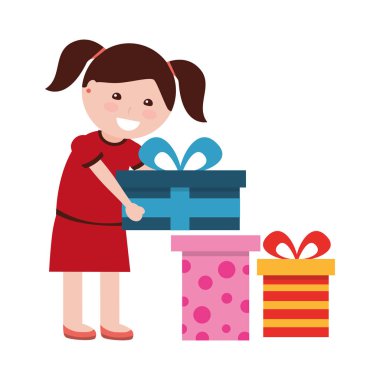 birçok hediye kutuları doğum günü ile mutlu kız