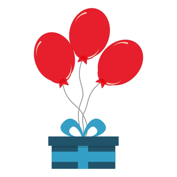 Κουτί δώρου γενεθλίων με κόκκινα μπαλόνια διακόσμηση — Διανυσματικό Αρχείο