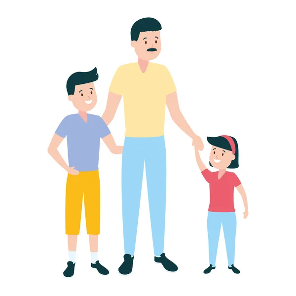 Padre con hijo e hija — Vector de stock