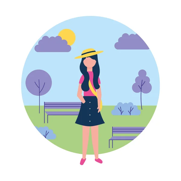 Jeune femme debout dans le parc — Image vectorielle
