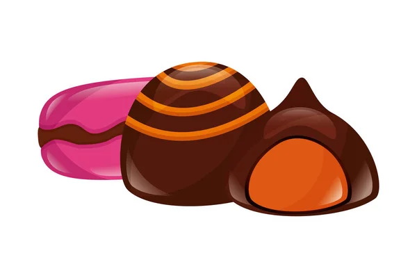 Sweet candies chocolate chip macaron — Stock Vector