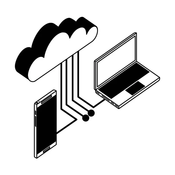 Cloud computing avec smartphone et ordinateur — Image vectorielle