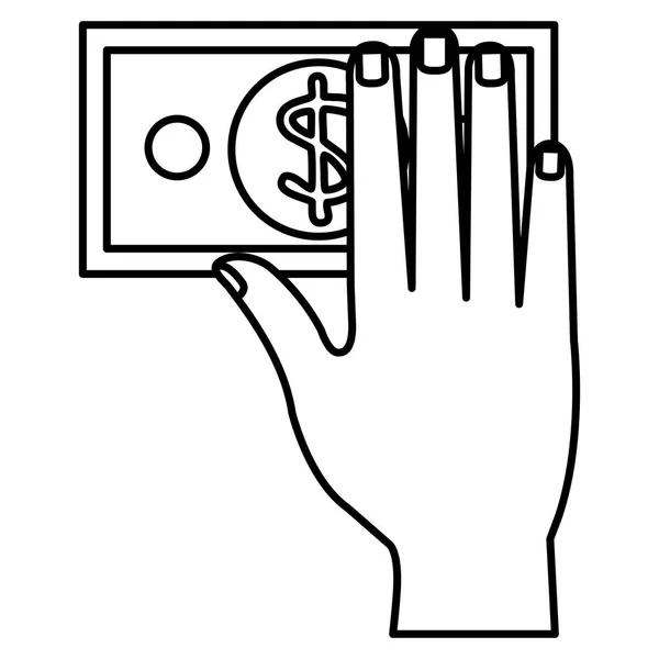 Hand with bill dollar money icon — Stock Vector