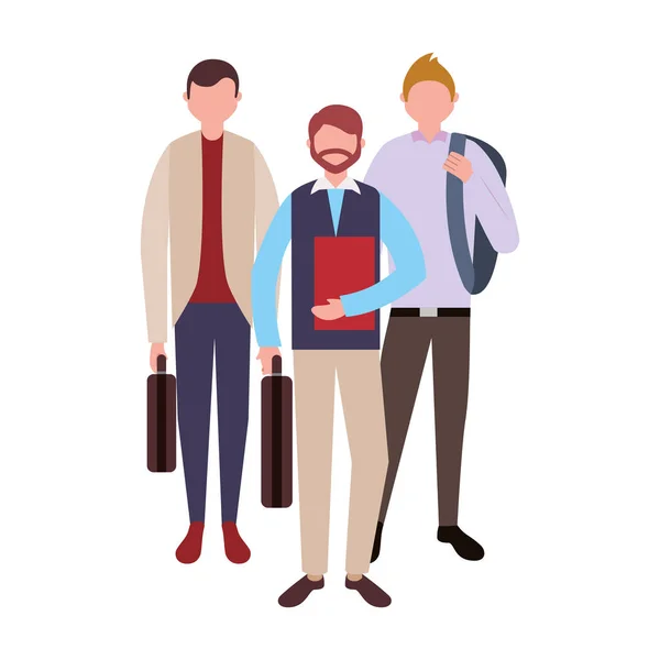 Trois hommes d'affaires travail d'équipe personnages — Image vectorielle