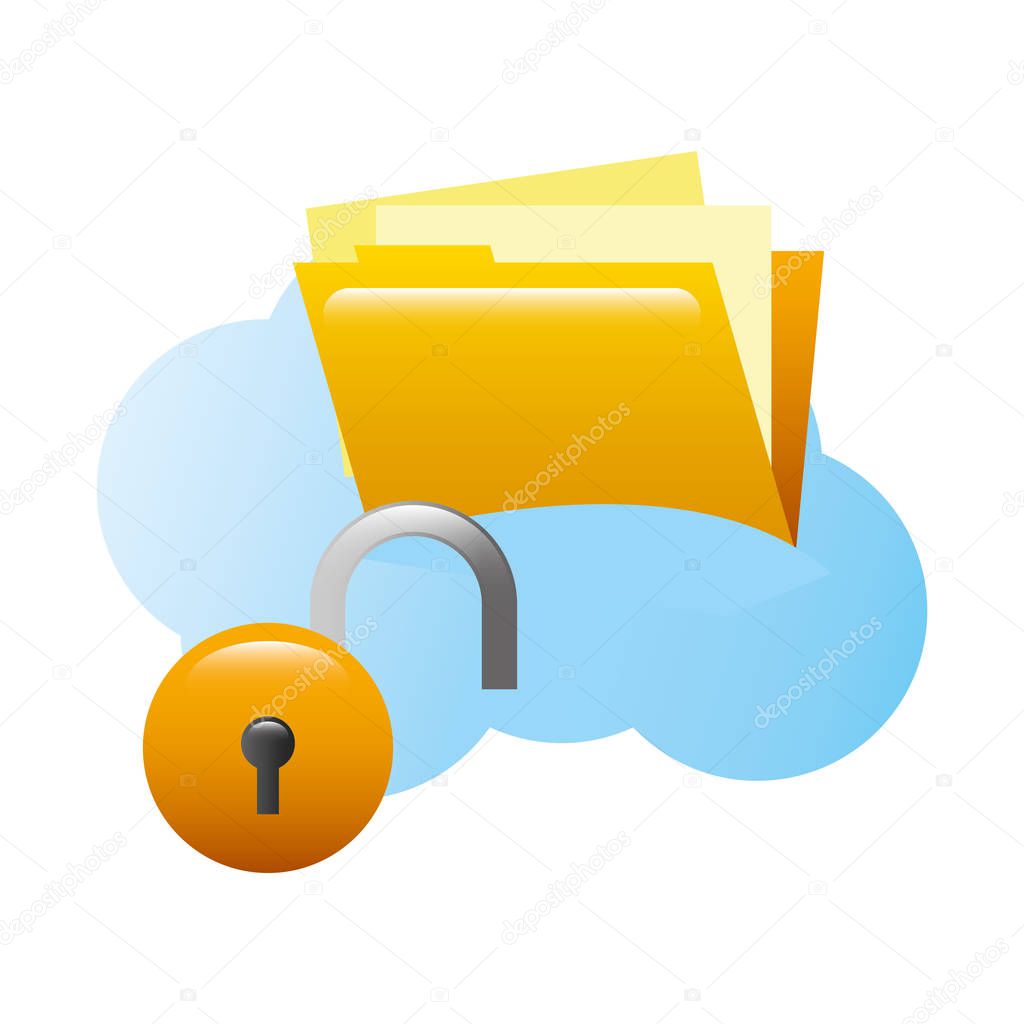 folder document with padlock and cloud computing
