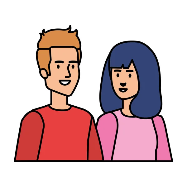 Jóvenes avatares pareja personajes — Vector de stock