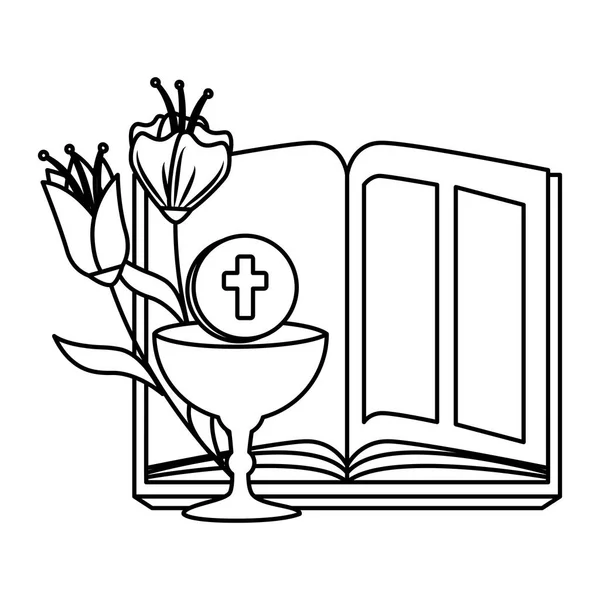 Helig bibel med kalk och blommor — Stock vektor