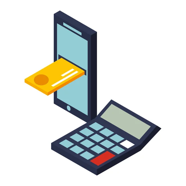 Matematika kalkulačka se smartphone a kreditní kartou — Stockový vektor