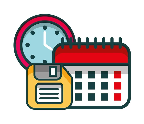 Calendario con disquete y reloj icono aislado — Vector de stock