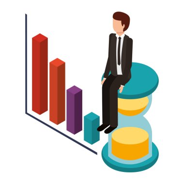 istatistik grafik ve kum saati ile işadamı
