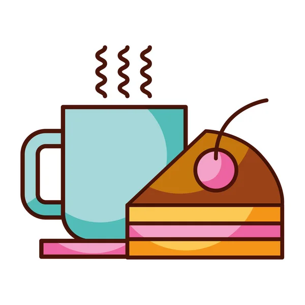 टुकड़ा केक और कॉफी कप खाद्य मिठाई बेकरी — स्टॉक वेक्टर
