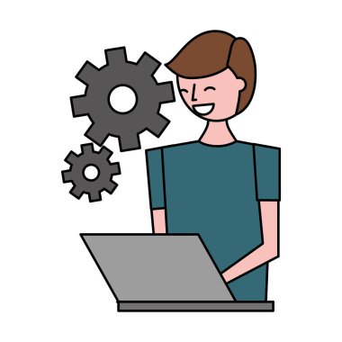 dizüstü bilgisayar ayarları dişliler kullanarak adam