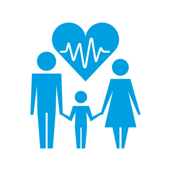 Familie en medische heartbeat gezondheidszorg pictogram — Stockvector