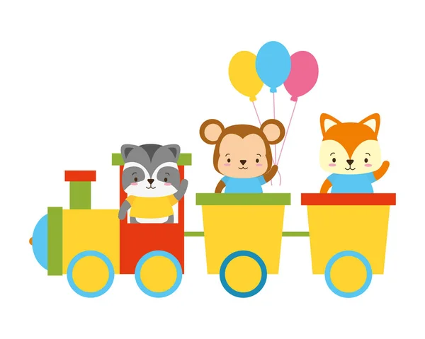 Cute animal train toys — Stock Vector