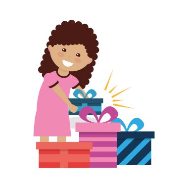 birçok hediye kutuları doğum günü ile mutlu kız