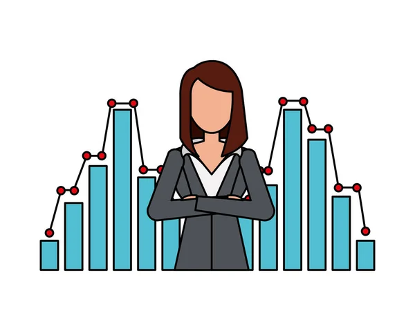 Informe gráfico estadístico financiero mujer de negocios — Archivo Imágenes Vectoriales