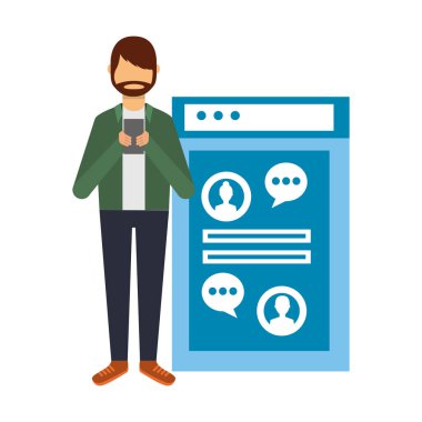 Web sayfasında izole edilmiş simgesi olan genç adam