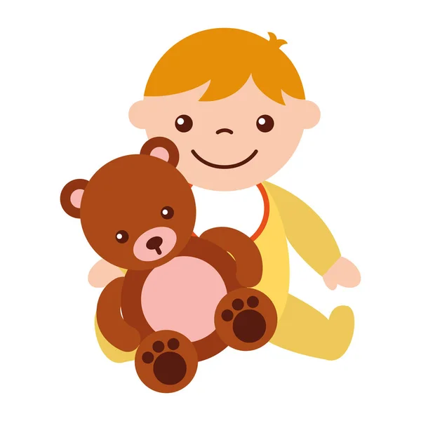 Lindo bebé niño sentado con teddy — Archivo Imágenes Vectoriales
