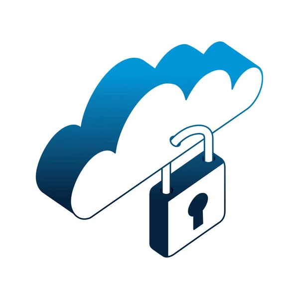 cloud computing with padlock isometric icon