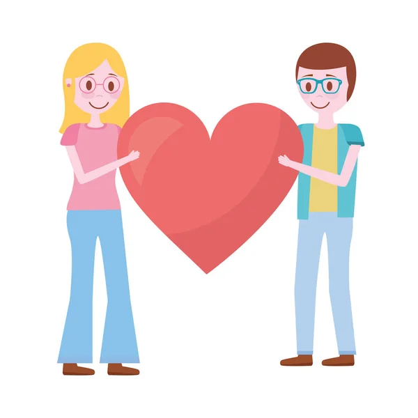 Pareja romántica sosteniendo gran corazón de amor — Vector de stock