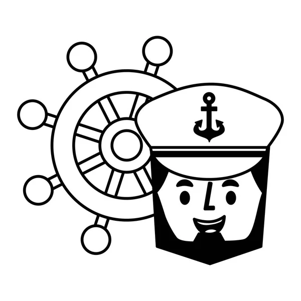 Capitano marinaio faccia cartone animato nave timone — Vettoriale Stock