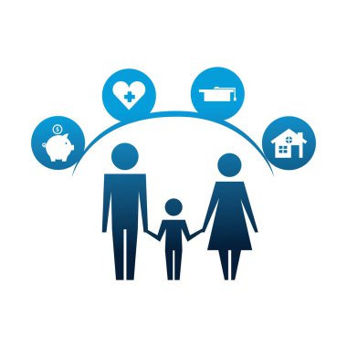 yaşam simgeleri ile anne ve oğlu siluetleri