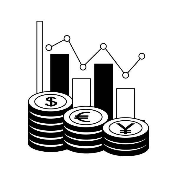 Dollár euró és yen üzleti statisztikák bárok — Stock Vector