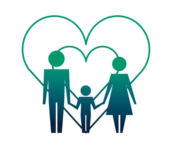 Rodiče s siluetou syna a srdce — Stockový vektor