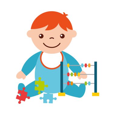 sevimli bebek erkek abaküs ve bulmacalar ile oturan