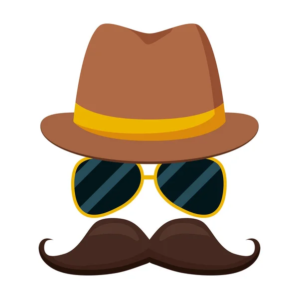 Chapéu hipster bigode óculos — Vetor de Stock
