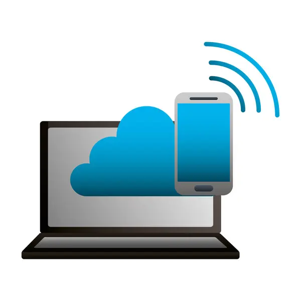 Computación en nube portátil conexión móvil a Internet — Vector de stock