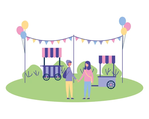 Casal no parque guirlanda balões cabine —  Vetores de Stock