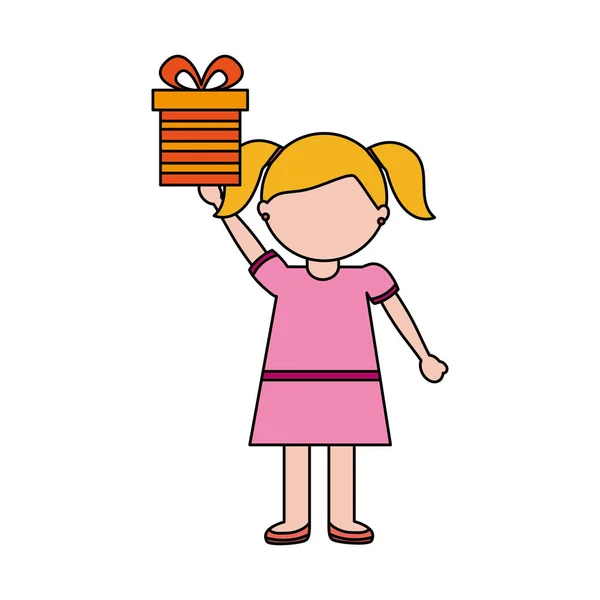 誕生日プレゼントを持つ小さな女の子 — ストックベクタ