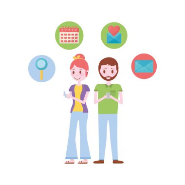 Set simgeleri olan genç çift avatar karakter