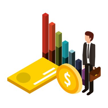 istatistik grafik ve simgeler ile işadamı