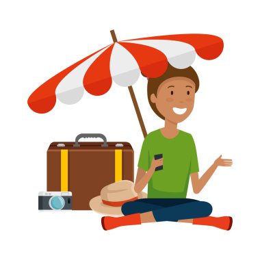 bavul ve şemsiye ile turist kadın