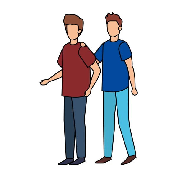 Jeune et occasionnel couple hommes personnages — Image vectorielle