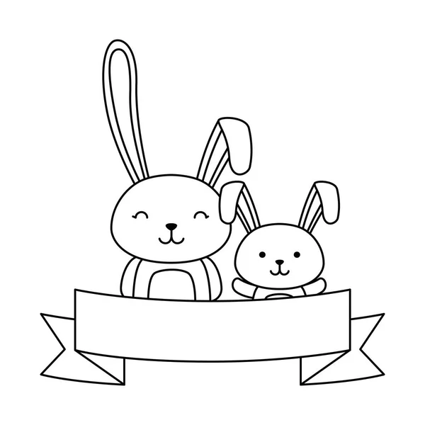 Милая семья кроликов с лентой Пасхи — стоковый вектор